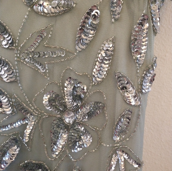 Adrianna Papell Light Green Beaded Sequin Short Sleeve Gown. 091897242. 8 Petite - Picture 5 of 8